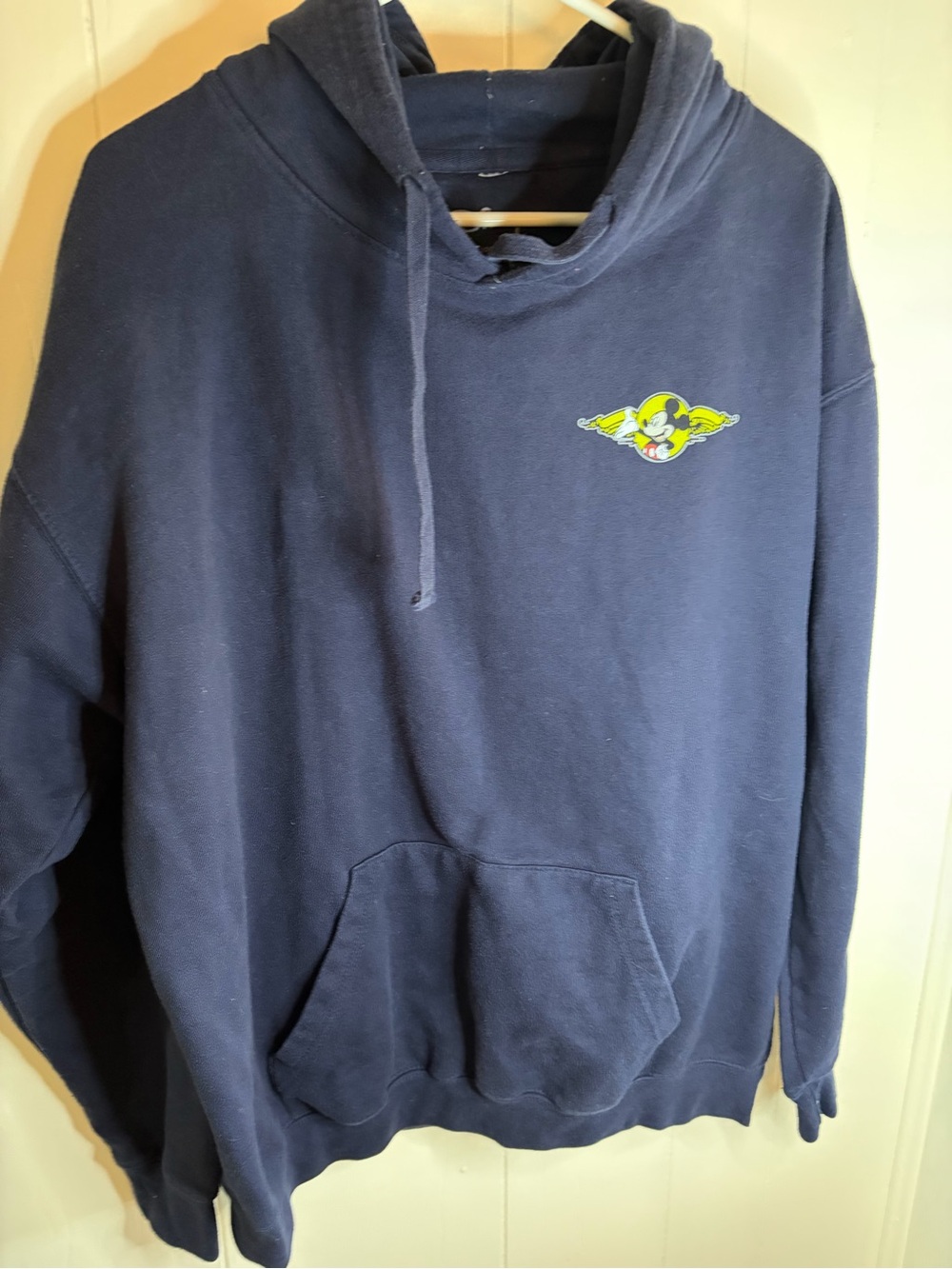 Disney Pilot Mickey Mouse Pullover Hoodie Navy Blue Size XL Y2K Wings